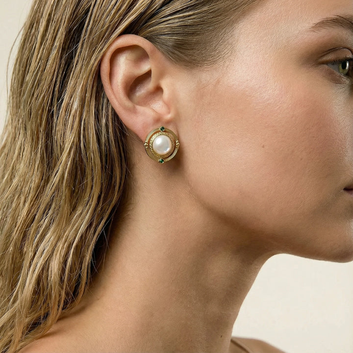 Compass Rose Studs | Art Deco Mother-of-Pearl Earrings | 18K Gold Plated