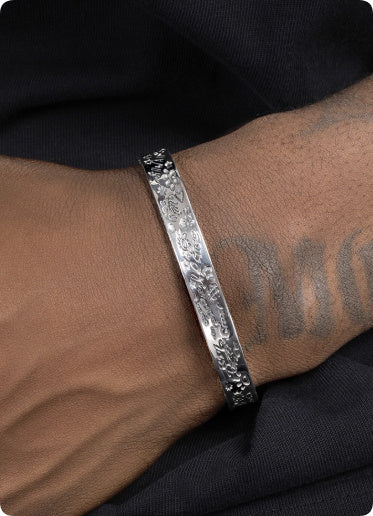 925 Sterling Silver Graffiti Bracelet Men's Hip-hop Retro.
