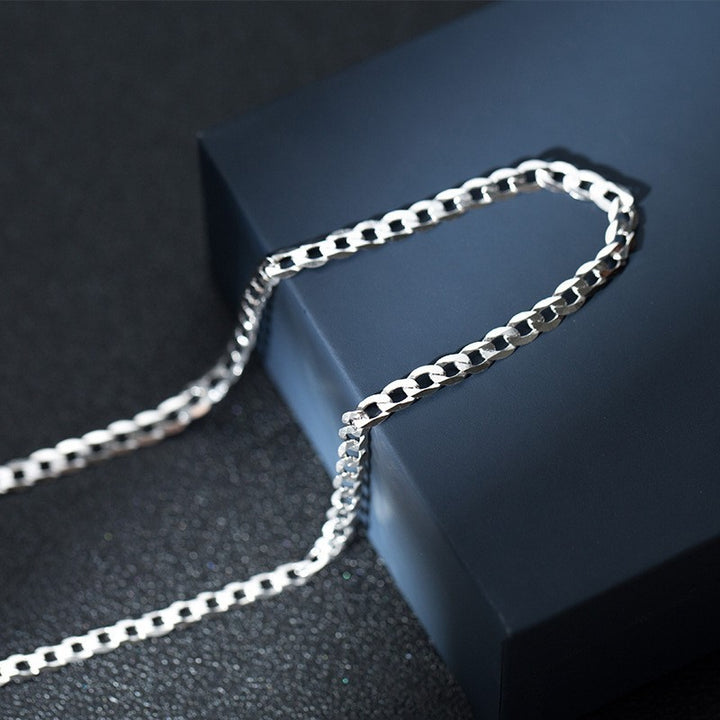 S925 Sterling Silver Simple Trendy Men's Curb Necklace Domineering Cuban Clavicle Chain.
