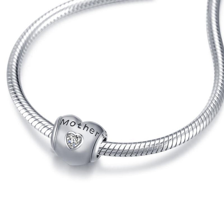 925 Sterling Silver Heart Zircon Bracelet Necklace Charm for Mother.