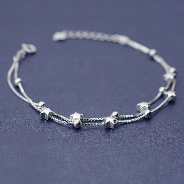 Star Matte Bracelet S925 Sterling Silver Double Chain Adjustable