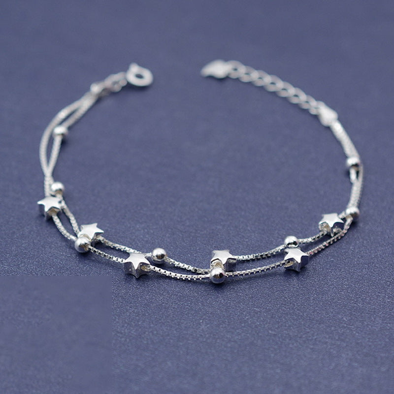 Star Matte Bracelet S925 Sterling Silver Double Chain Adjustable