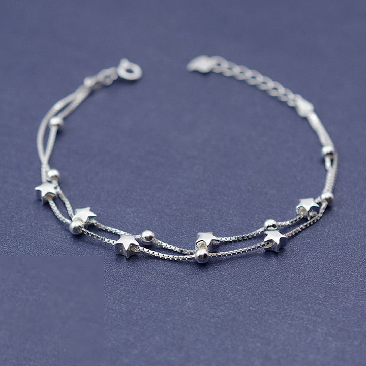 Star Matte Bracelet S925 Sterling Silver Double Chain Adjustable