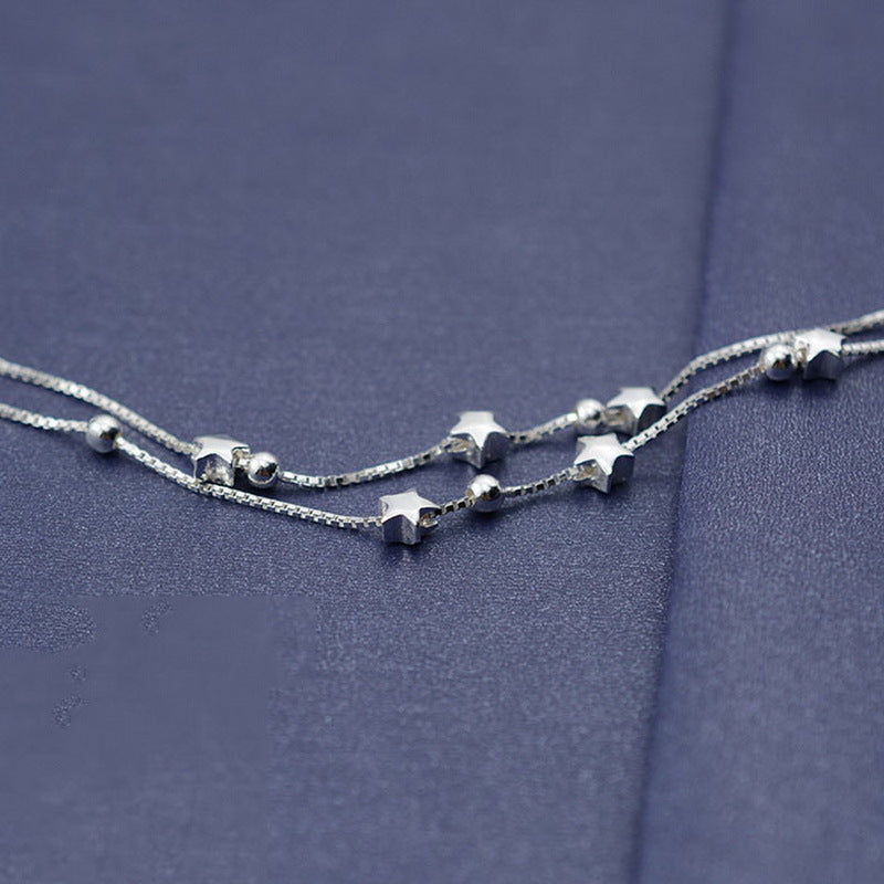 Star Matte Bracelet S925 Sterling Silver Double Chain Adjustable