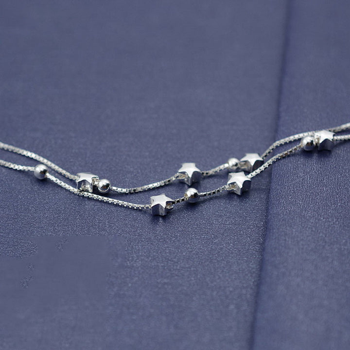 Star Matte Bracelet S925 Sterling Silver Double Chain Adjustable