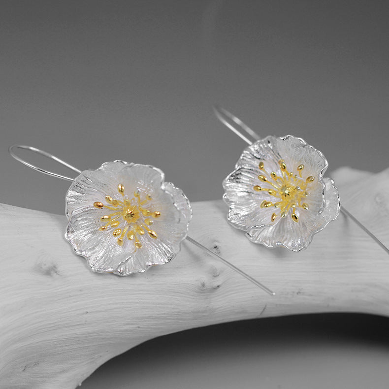 925 Sterling Silver Flower Earrings - Daisy Drop Earrings with Gold Center.