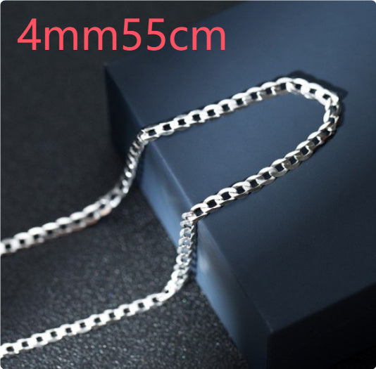 S925 Sterling Silver Simple Trendy Men's Curb Necklace Domineering Cuban Clavicle Chain.