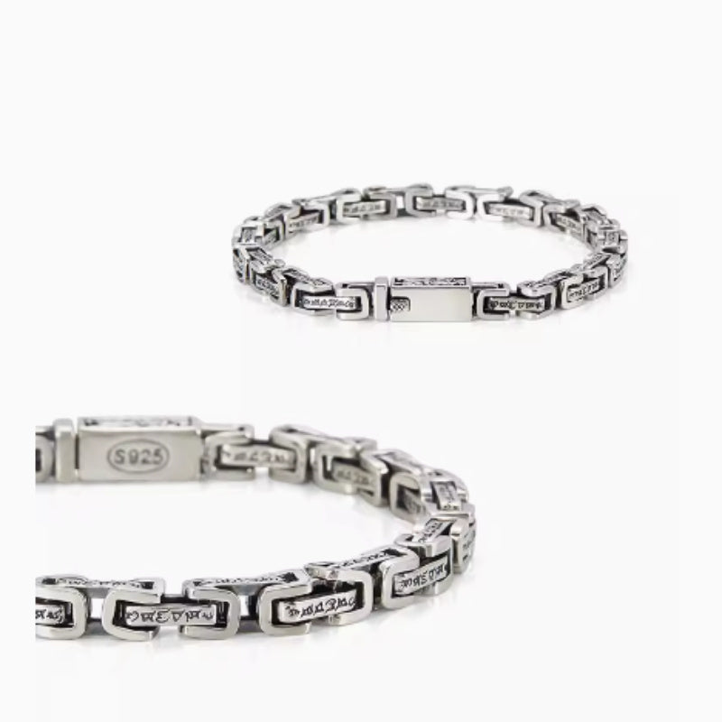 925 Sterling Silver Six Character Mantra Transport Bracelet.