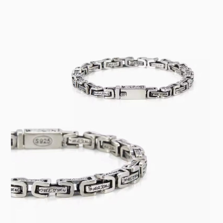 925 Sterling Silver Six Character Mantra Transport Bracelet.