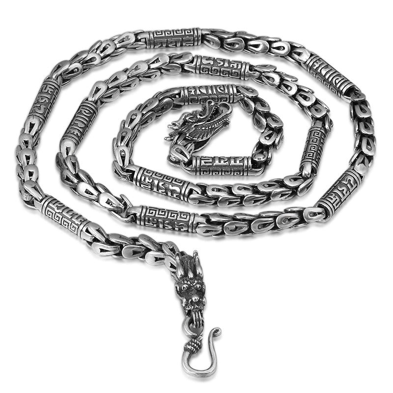 925 Sterling Silver Dragon Necklace - Thai Silver Cable Chain Necklace for Men.