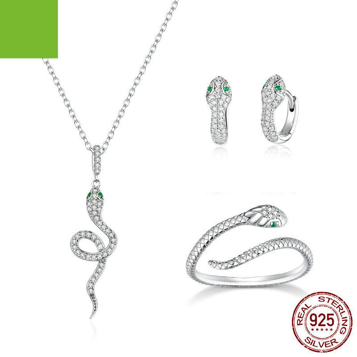 925 Sterling Silver Snake Jewelry Set - Necklace Earrings Bracelet Ring.