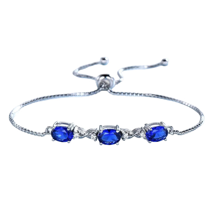 Blue Crystal Adjustable Bracelet 925 Sterling Silver Women