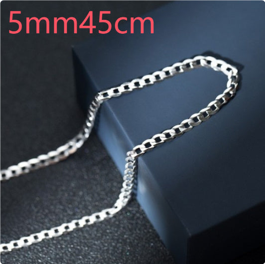 S925 Sterling Silver Simple Trendy Men's Curb Necklace Domineering Cuban Clavicle Chain.