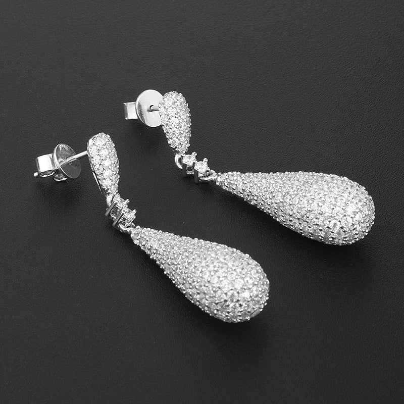 Long Teardrop 925 Silver 18K White Gold Plated Earrings