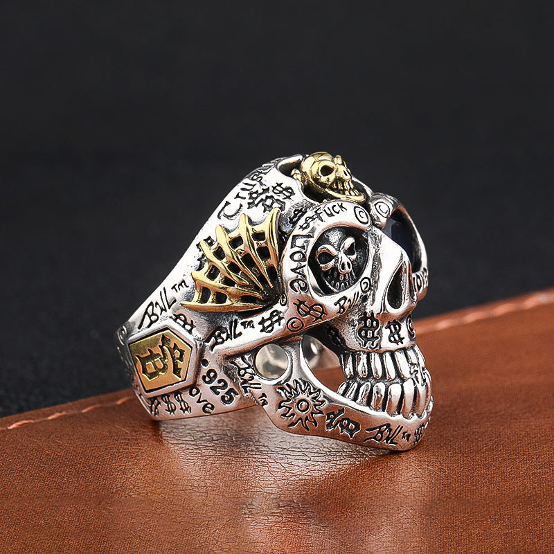 Mens Fashion Simple Dominant Skull Shape Sterling Silver Ring.