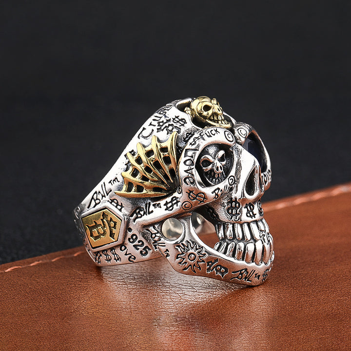 Mens Fashion Simple Dominant Skull Shape Sterling Silver Ring.