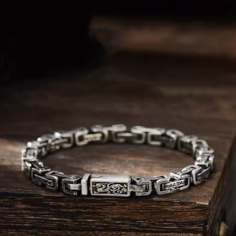 925 Sterling Silver Six Character Mantra Transport Bracelet.