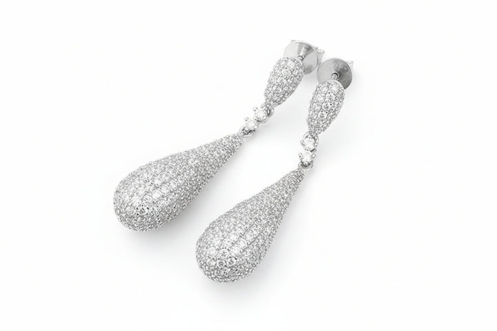 Long Teardrop 925 Silver 18K White Gold Plated Earrings