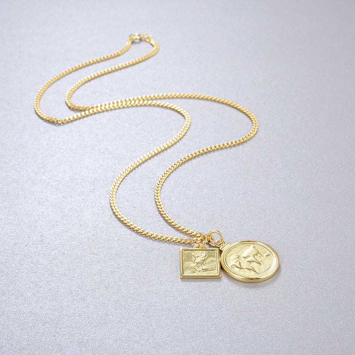 Retro Rose Coin Pendant - 925 Silver or Gold Plated Necklace for Women