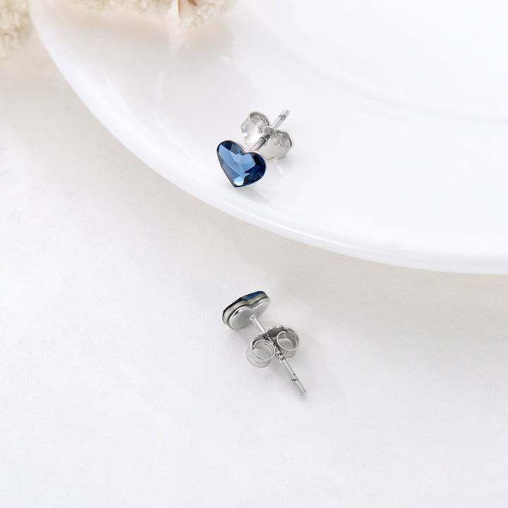 Blue Heart Crystal Stud Earrings 925 Silver Sensitive Ears
