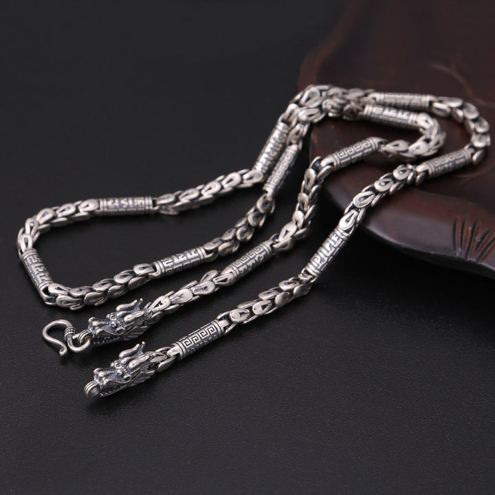 925 Sterling Silver Dragon Necklace - Thai Silver Cable Chain Necklace for Men.