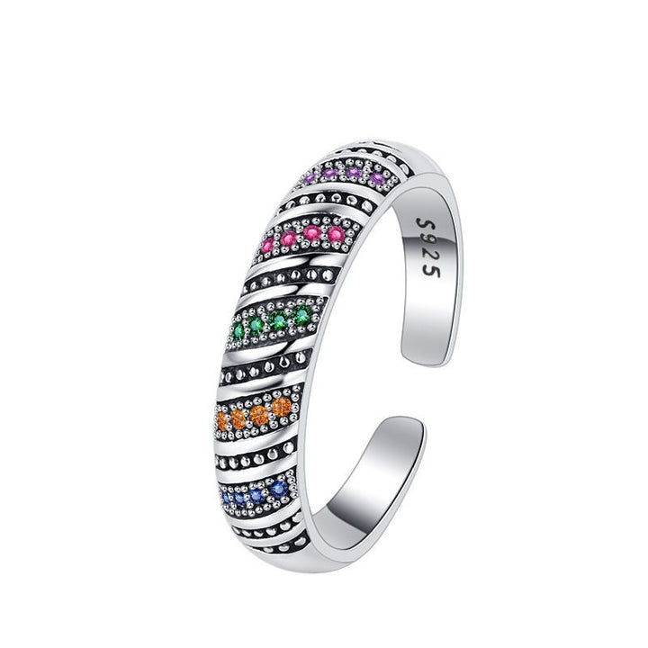 Colorful Crystal Band Ring 925 Sterling Silver Adjustable