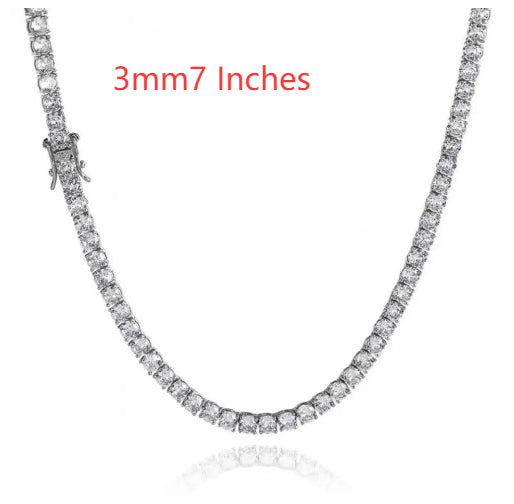Tennis Chain 925 Silver CZ Stones 3mm 4mm 5mm Hip Hop Unisex