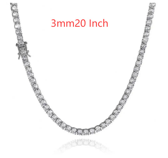 Tennis Chain 925 Silver CZ Stones 3mm 4mm 5mm Hip Hop Unisex
