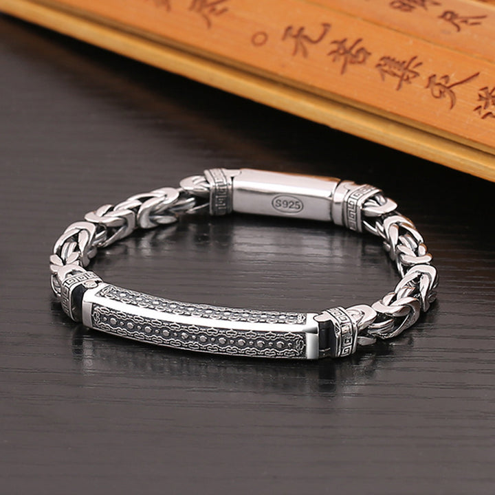 925 Sterling Silver Keel Chain Bracelet - Thai Silver Retro ID Bracelet.