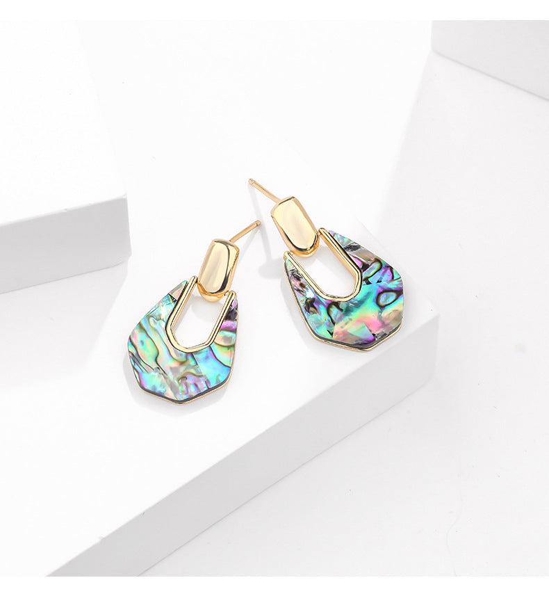 925 Sterling Silver Abalone Shell Earrings - Iridescent Paua Shell Drop Earrings.