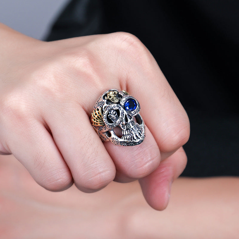Mens Fashion Simple Dominant Skull Shape Sterling Silver Ring.