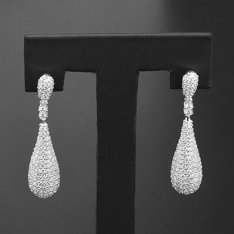 Long Teardrop 925 Silver 18K White Gold Plated Earrings