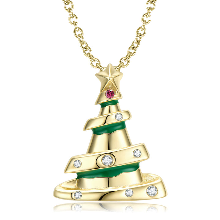 Christmas Tree Crown Necklace S925 Sterling Silver 14K Gold Plated