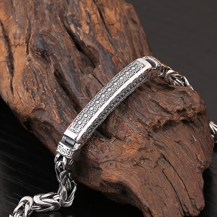 925 Sterling Silver Keel Chain Bracelet - Thai Silver Retro ID Bracelet.