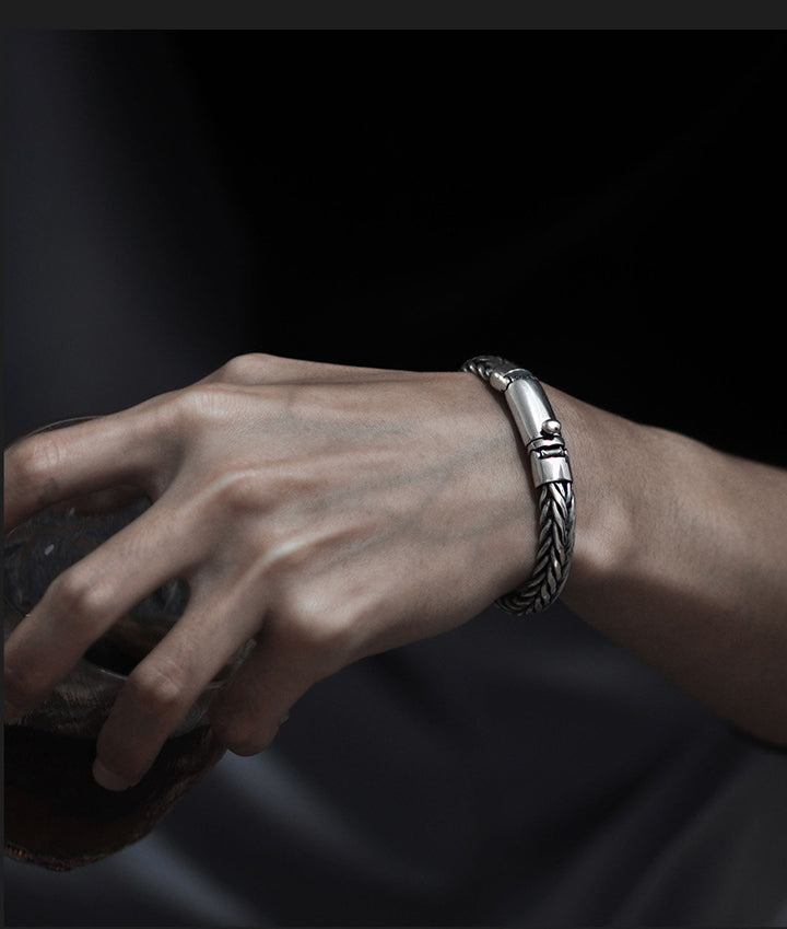 Heavy 925 Silver Woven Bracelet for Men with Lock | Banabella.
