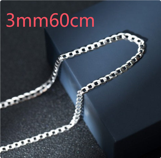 S925 Sterling Silver Simple Trendy Men's Curb Necklace Domineering Cuban Clavicle Chain.