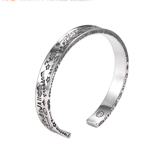 925 Sterling Silver Graffiti Bracelet Men's Hip-hop Retro.