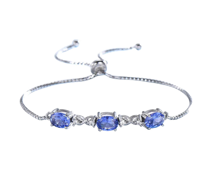 Blue Crystal Adjustable Bracelet 925 Sterling Silver Women
