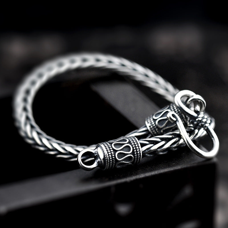 925 Sterling Silver Viking Bracelet - Braided Keel Chain Bracelet for Men.