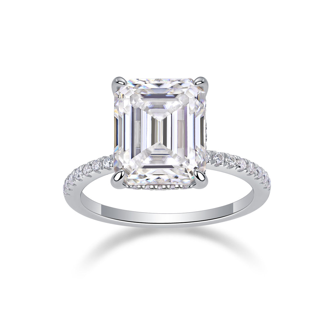 925 Sterling Silver Moissanite Engagement Ring - Emerald Cut Solitaire Ring.