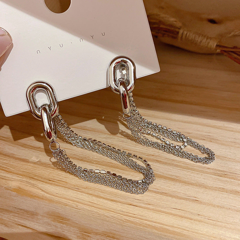 925 Sterling Silver Chain Drop Earrings - Long Threader Dangle Earrings.