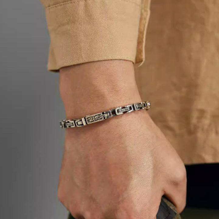 925 Sterling Silver Six Character Mantra Transport Bracelet.