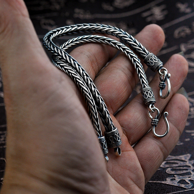 925 Sterling Silver Viking Bracelet - Braided Keel Chain Bracelet for Men.