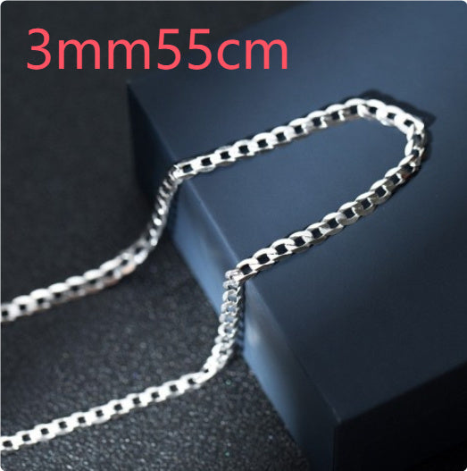 S925 Sterling Silver Simple Trendy Men's Curb Necklace Domineering Cuban Clavicle Chain.