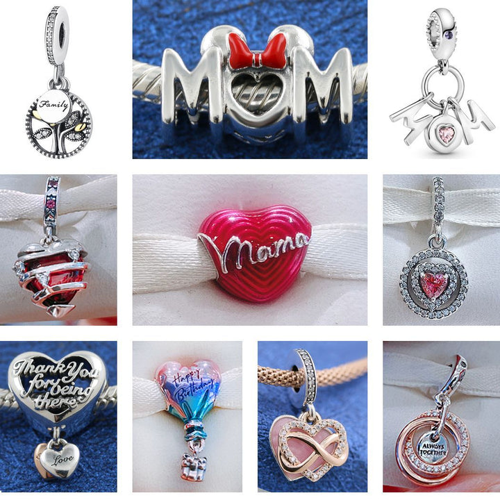 925 Sterling Silver Love Charm Beads - Heart Dangle Charms for Bracelets.
