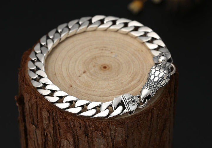 925 Sterling Silver Snake Head Bracelet - Thai Silver Chain Bracelet for Men.