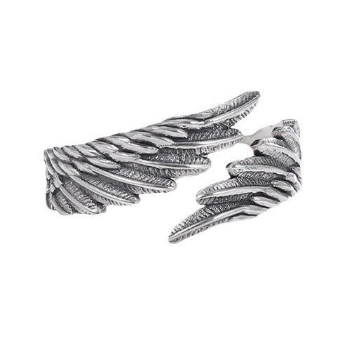925 Sterling Silver Angel Wing Ring - Adjustable Feather Ring.