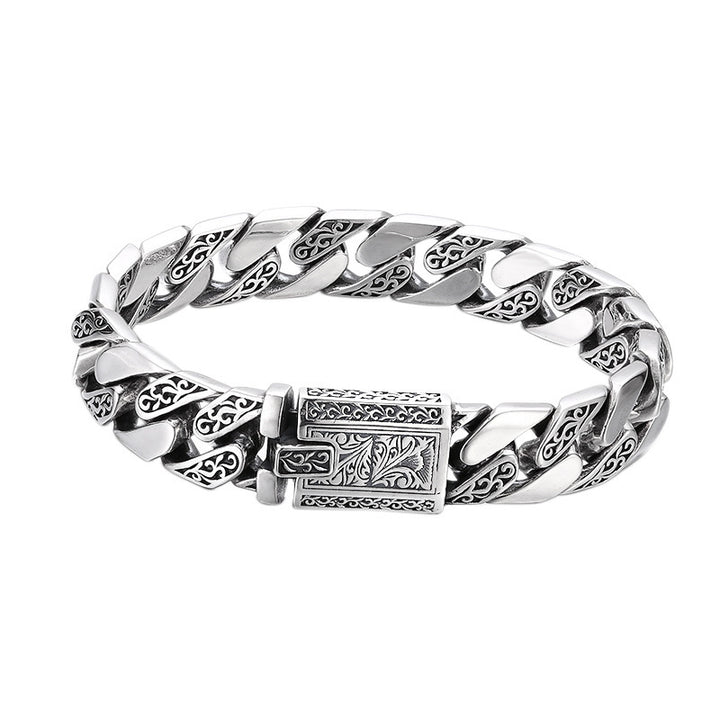 925 Sterling Silver Cuban Chain Bracelet - Heavy Tangcao Pattern Men's Bracelet.