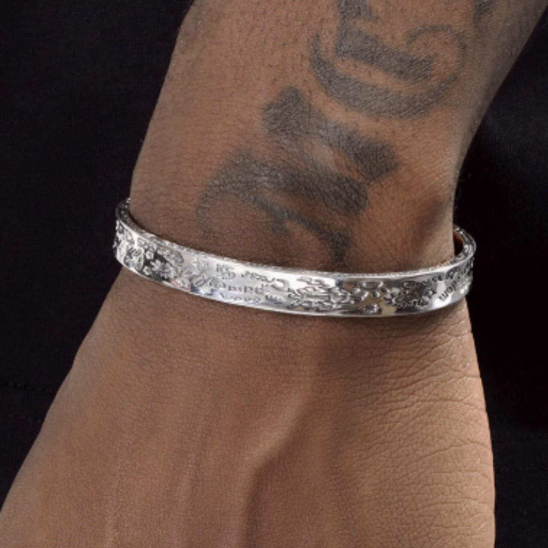 925 Sterling Silver Graffiti Bracelet Men's Hip-hop Retro.