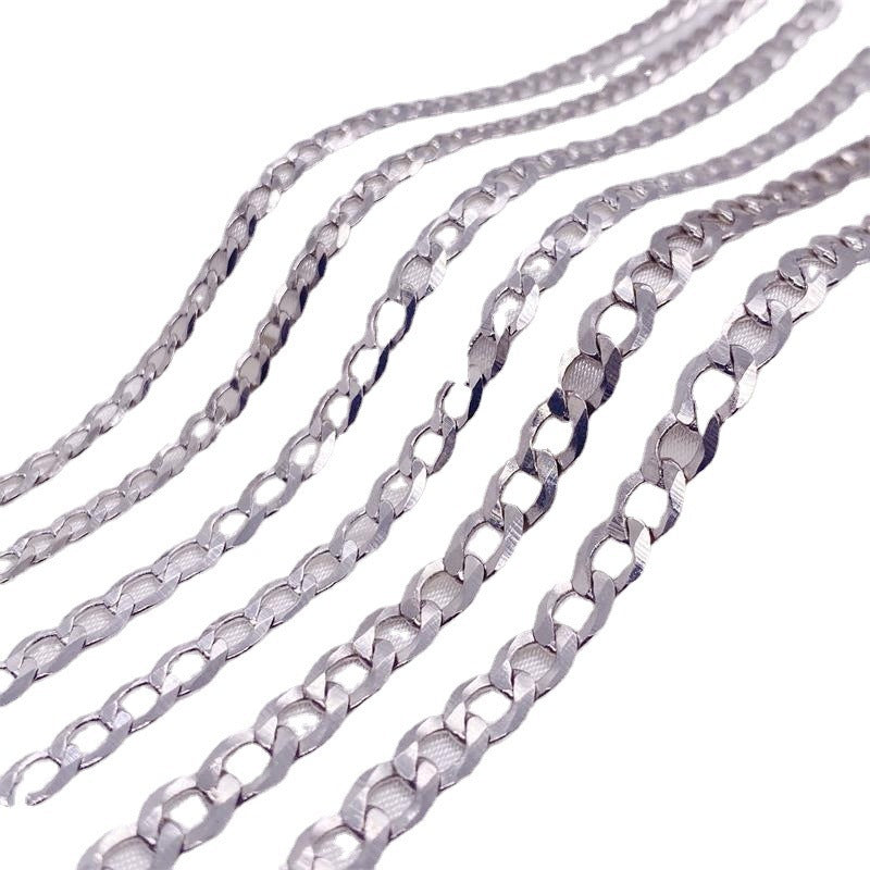 S925 Sterling Silver Simple Trendy Men's Curb Necklace Domineering Cuban Clavicle Chain.
